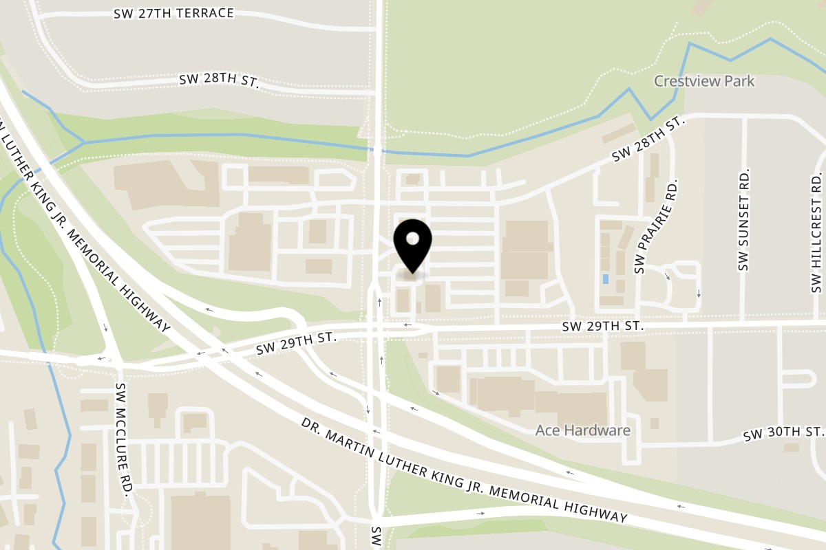 Map showing the location of Pizagel's Pizza & Bakery on 2830 SW Fairlawn Rd in Topeka